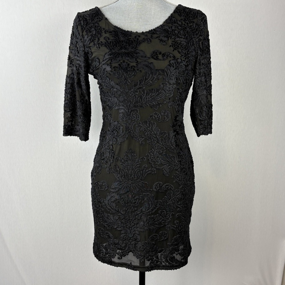 Soieblu Mini Dress‎ Large  Black Velvet Burnout Floral Whimsygoth Dark Romantic